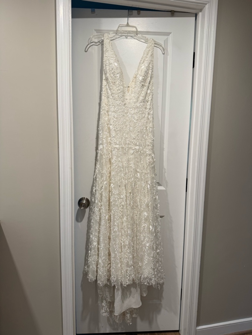 Jenny Yoo Cream Lace V-Neck A-Line Wedding Gown